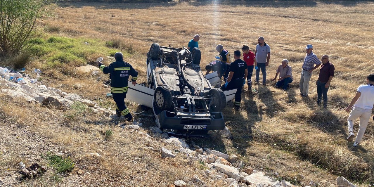 Konya'da otomobil ters döndü: 2 yaralı!