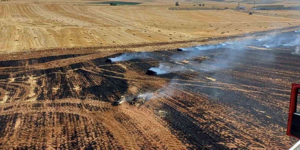 150 balya ve 20 dönüm tarla yanarak küle döndü