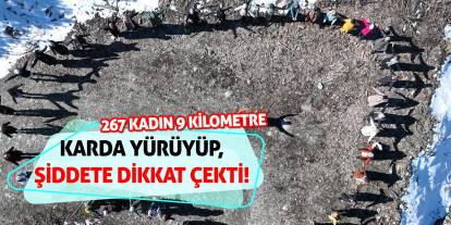 Konya'da 267 kadın 9 kilometre karda yürüyüp, şiddete dikkat çekti!