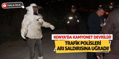 Konya'da Kamyonet Devrildi! Trafik Polisleri Arı Saldırısına Uğradı!