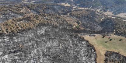 Feci yangında zarar gören alanlar dronla görüntülendi